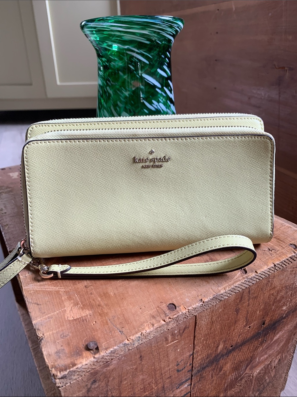 kate spade lemon-lime Saffiano Zip-Around Wristlet Wallet